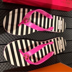 Kate Spade Black and White Striped Sandals with Pink Straps 9